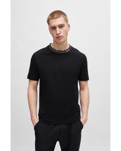 BOSS Cotton-jersey Regular-fit T-shirt With Branded Collar - Black