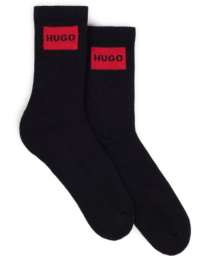 HUGO Lot de deux paires de chaussettes courtes en coton mélangé - Noir