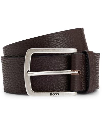 BOSS Italian-leather Belt In Rich Grain With Logo Buckle - Brown