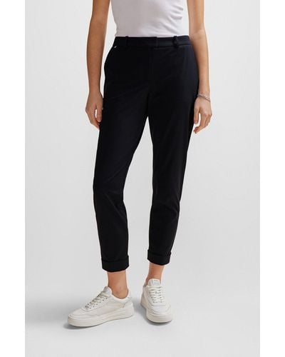 BOSS Slim-fit Cropped Trousers In Performance-stretch Jersey - Black