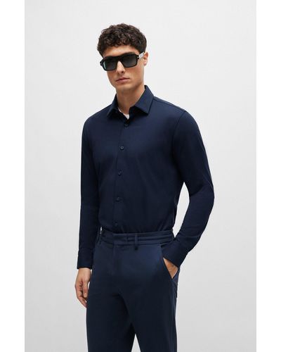 BOSS Camicia slim fit in jersey di misto cotone elasticizzato ad alte prestazioni - Blu