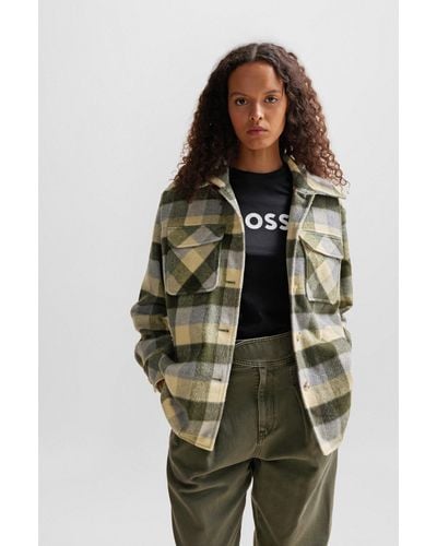 BOSS Relaxed-fit Jacket In Checked Fabric With Patch Pockets - Green
