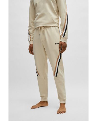 BOSS Cotton-terry Tracksuit Bottoms With Signature-stripe Tape - Natural