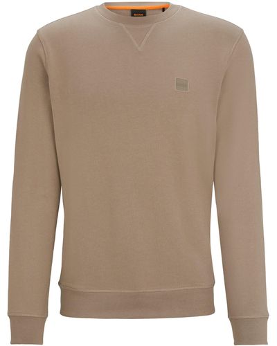 BOSS Relaxed-fit Sweatshirt Van Katoenen Badstof Met Logopatch - Bruin