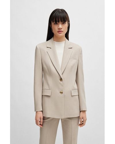 BOSS Single-breasted Jacket In Stretch Fabric - Natural