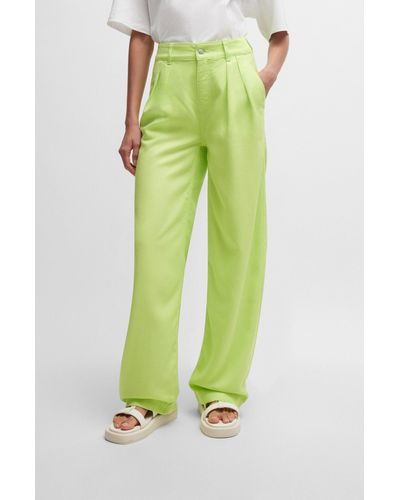 BOSS Pantalon large en twill doux - Vert