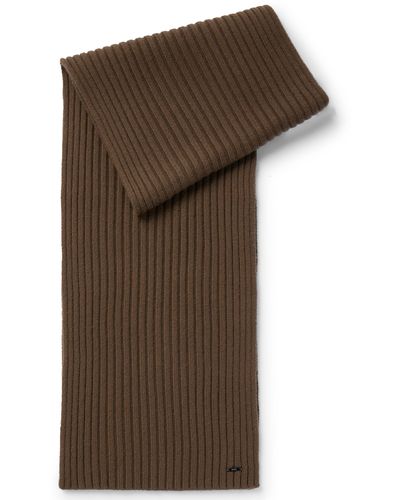 BOSS Rib-knit Cashmere Scarf With Metal Logo Plaque - Brown