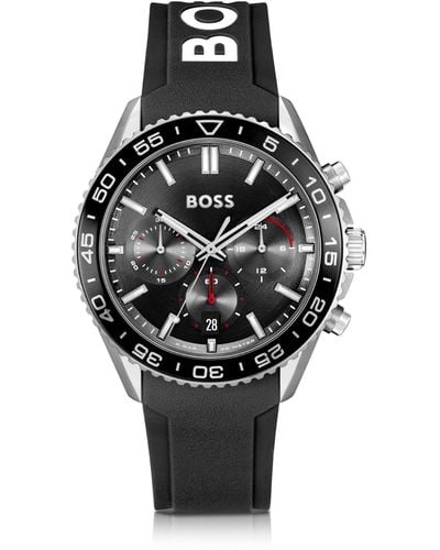 BOSS Silicone-strap Chronograph Watch With Black Dial