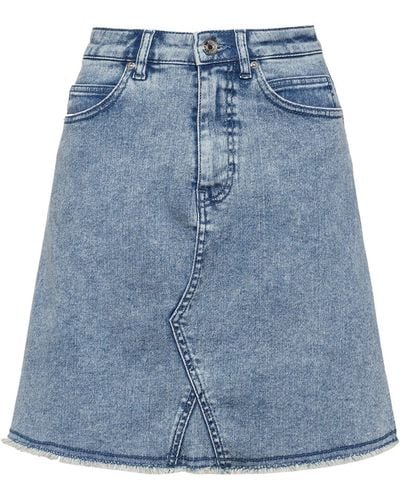 HUGO A-line Denim Mini Skirt With Frayed Hem - Blue