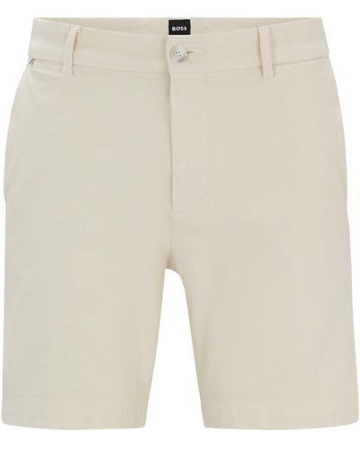 BOSS Regular-Fit Shorts aus Stretch-Baumwolle mit mittlerer Bundhöhe - Natur