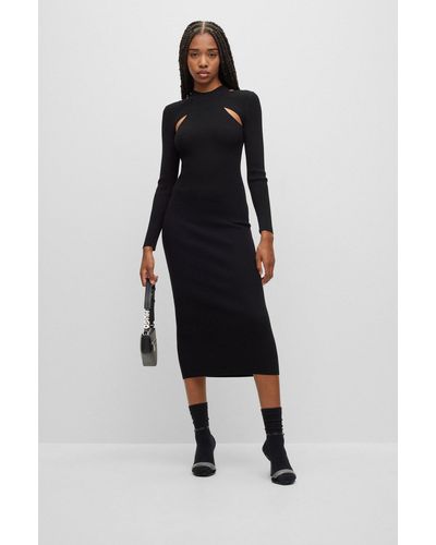 BOSS by HUGO BOSS Long-sleeved Knitted Tube Dress With Cut-out Details - Black