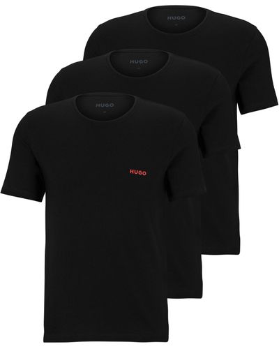 HUGO Lot de trois t-shirts en coton avec logos - Noir