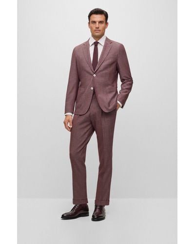 BOSS Slim-fit Suit In A Patterned Wool Blend - Red
