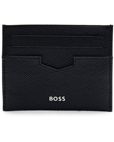 BOSS Emed-leather Card Holder With Metal Logo Lettering - Black