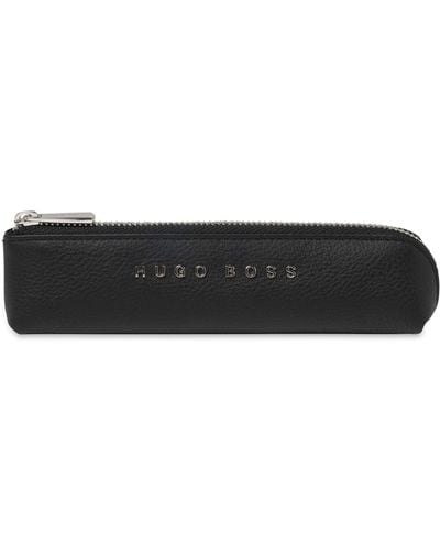 BOSS Black-grained-leather Pen Case With Silver-tone Logo - White