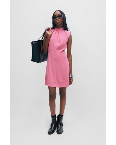 HUGO Mini Dress With Drape-front Detail - Pink