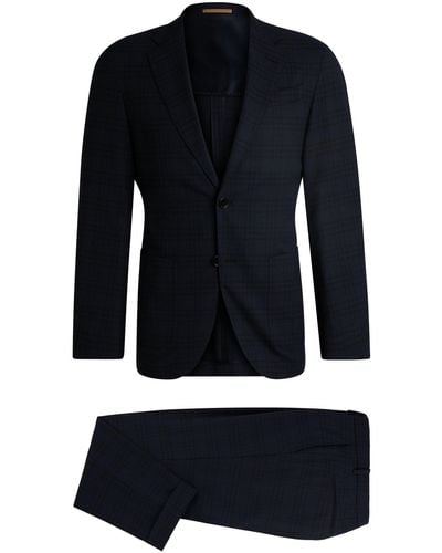 BOSS Slim-fit Suit In A Checked Wool Blend - Blue