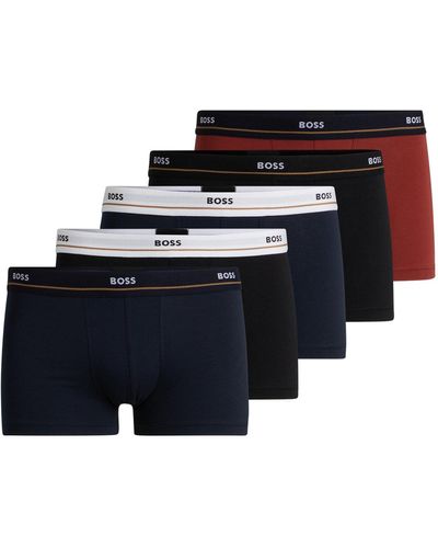 BOSS Five-pack Of Stretch-cotton Trunks With Logo Waistbands - Black