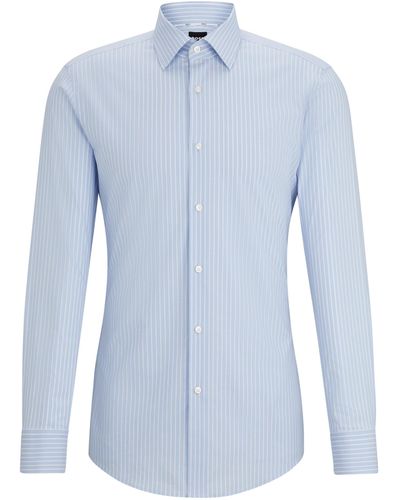 BOSS Slim-Fit Hemd aus gestreifter Stretch-Baumwolle mit bügelleichtem Finish - Blau