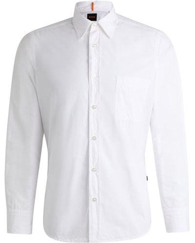 BOSS Regular-fit Overhemd Van Popeline Van Biologische Katoen - Wit
