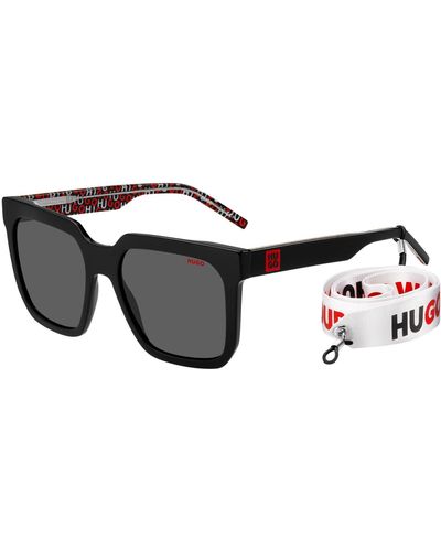 HUGO Black-acetate Sunglasses With Logo Details And Detachable Strap