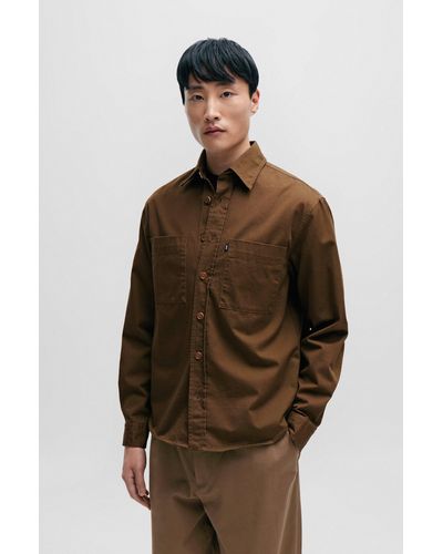 BOSS Relaxed-fit Overshirt In Heavy Cotton Twill - Brown