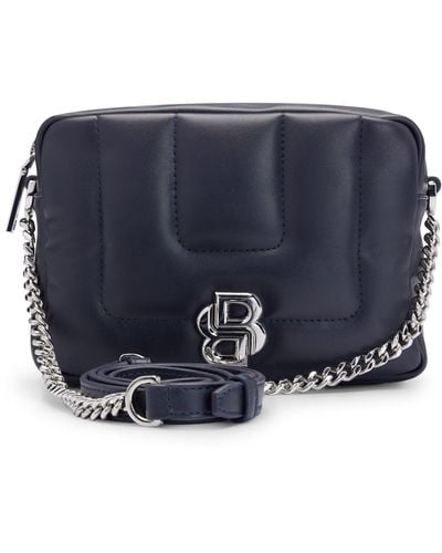 BOSS Quilted Crossbody Bag With Double B Monogram Hardware - Blue