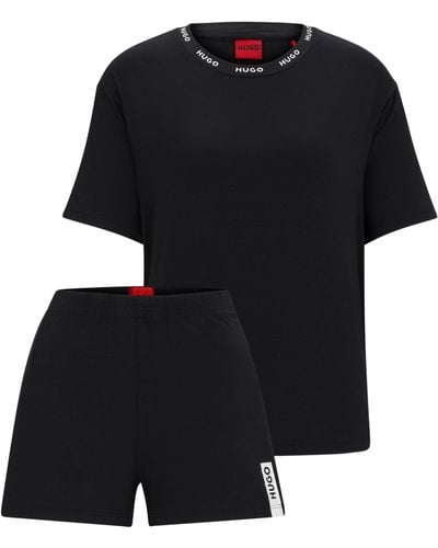 HUGO Pyjama Van Stretchjersey Met Contrasterende Logodetails - Zwart