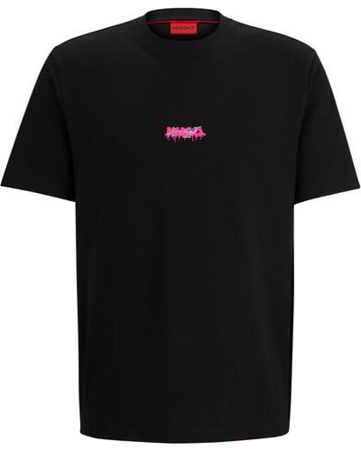 HUGO Relaxed-fit T-shirt Van Katoenen Jersey Met Dubbel Logo - Zwart