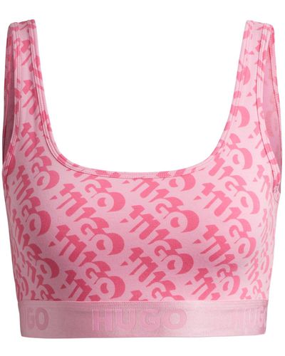 HUGO Stretch-cotton Bralette With Repeat Logos - Pink