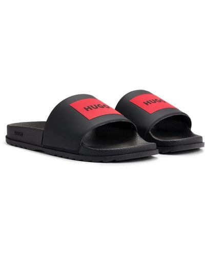 HUGO Slippers Met Rood Logolabel - Zwart