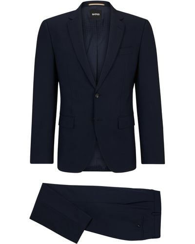 BOSS Slim-Fit Anzug aus elastischer Schurwolle - Blau