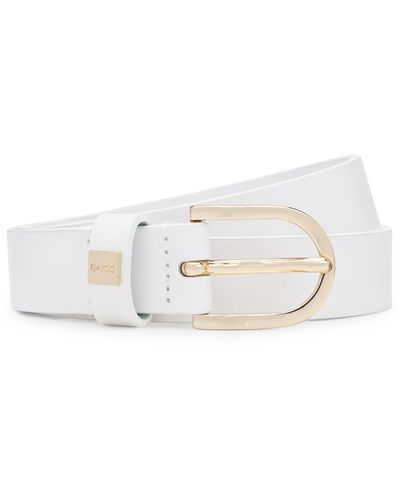 BOSS Italian-leather Belt With Gold-tone Buckle - White