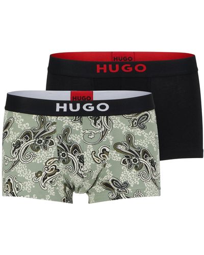 HUGO Two-pack Of Stretch-cotton Trunks With Logo Waistbands - Multicolour