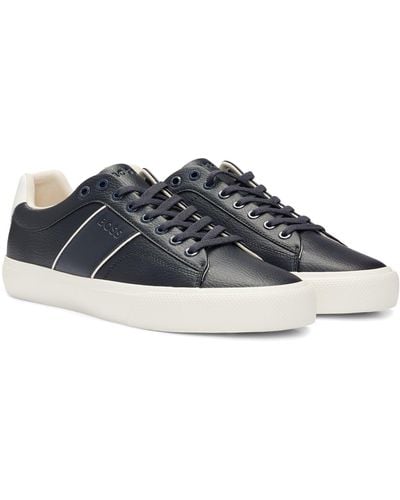 BOSS Faux-leather Trainers With Plain And Grained Textures - Blue