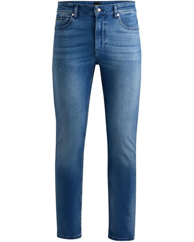 BOSS Slim-Fit Jeans aus blauem Denim mit Kaschmir-Haptik