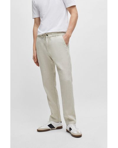 BOSS Tapered-fit Pants In A Linen Blend - Natural
