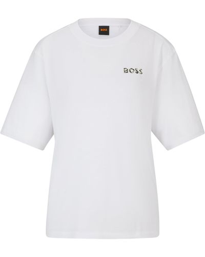 BOSS T-shirt Van Katoen Met Logo-artwork - Wit