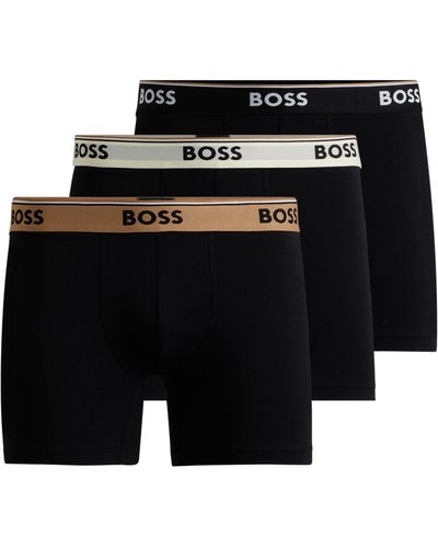 BOSS Dreier-Pack eng anliegende Boxershorts aus Stretch-Baumwolle mit Logos am Bund - Schwarz