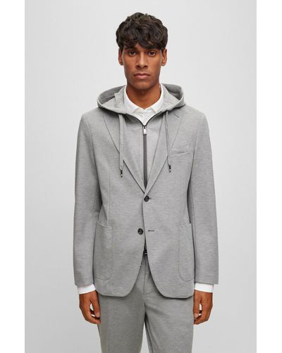 BOSS Slim-fit Jacket With Zip-up Hooded Inner - Gray