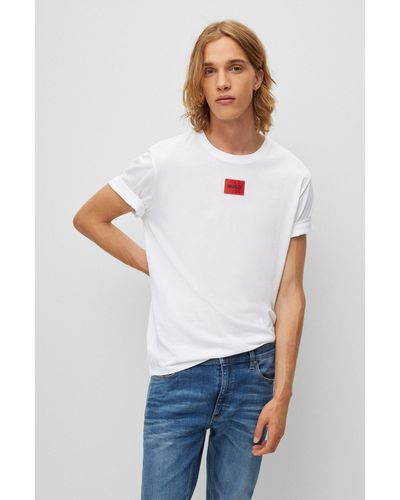 HUGO Cotton-jersey T-shirt With Logo Label - White