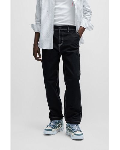 HUGO Pantalon Regular Fit en coton lourd - Noir