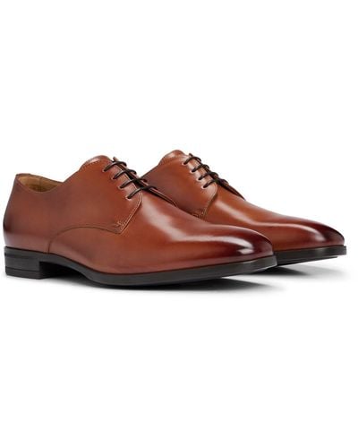 BOSS Leather Derby Shoes With Rubber Sole - Brown