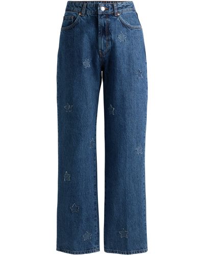HUGO Relaxed-fit Jeans Van Middenblauw Denim Met Sterpatches