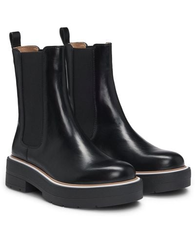 BOSS Leather Chelsea Boots With Double B Monogram - Black