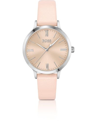 BOSS Leather-strap Watch With Gold-tone Brushed Dial Women's Watches - Natural