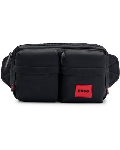 HUGO Structured-material Belt Bag With Red Logo Label - Black