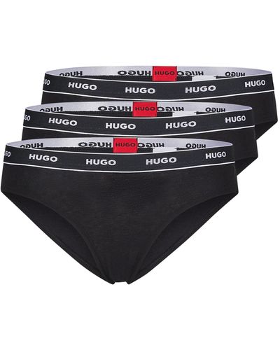 HUGO Lot de trois slips en coton stretch avec taille logotée - Noir