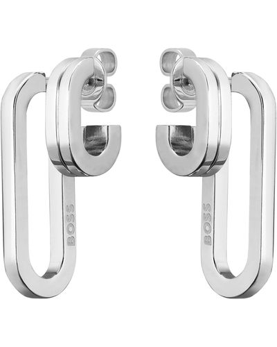 BOSS Ohrringe mit polierten Gliedern und Edelstahl-Verschluss - Weiß