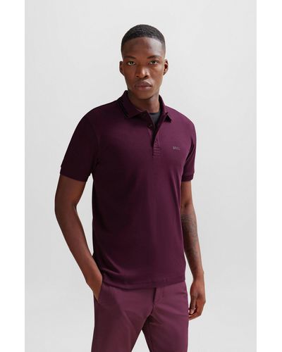 BOSS Interlock-cotton Slim-fit Polo Shirt With Collar Graphics - Purple